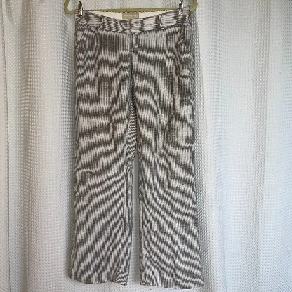 WOMENS BANANA REPUBLIC MARTIN FIT GRAY / WHITE STRIPED LINED LINEN PANTS SIZE 2